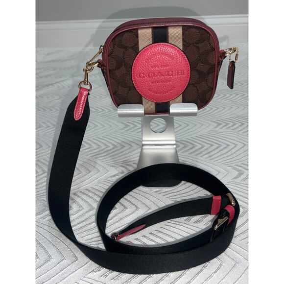 Coach Mini Dempsey Camera Bag Signature Jacquard Stripe With Patch - Picture 3 of 10
